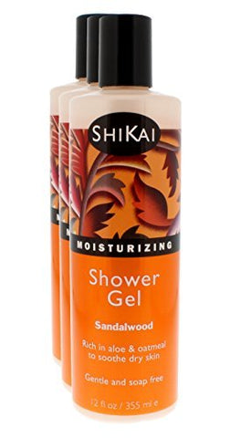 Shikai - Daily Moisturizing Shower Gel, Rich in Aloe Vera & Oatmeal That Leaves Skin Noticeably Softer & Healthier, Relief For Dry Skin, Gentle Soap-Free Formula (Sandalwood, 12 Ounce, Pack of 3)