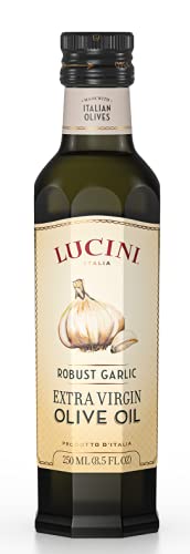 Lucini Italia Robust Garlic Extra Virgin Olive Oil - EVOO Infused with Fresh Garlic - Olive Oil for Marinade, Grilling, Roasting - Non-GMO Verified, Whole30 Approved, Kosher, 250mL