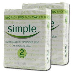 Simple Pure Soap for Sensitive Skin Twin Pack, 125 Gram / 4.4 Ounce Bars (Pack of 2) 4 Bars Total