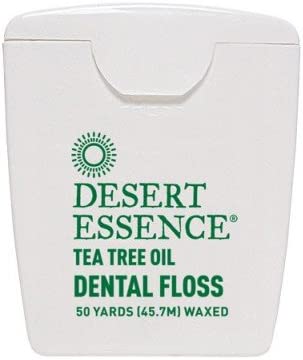 Desert Essence Tea Tree Oil Dental Floss, No alcohol, 50 Yards (45.7 M) Waxed (Pack of 2)