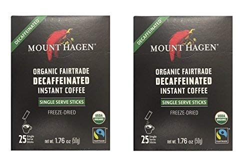 Mount Hagen Organic Decaffeinated Instant Coffee Single Serve 25 Sticks (Pack of 2)