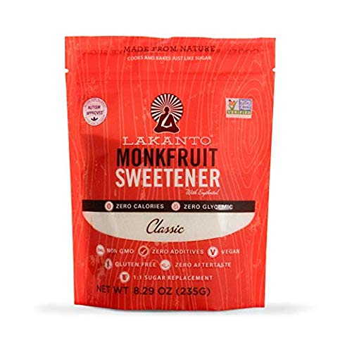 Lakanto Monkfruit Natural Sugar Substitute Non, GMO TASTES just like sugar, Zero net carbs, Zero calorie, Zero glycemic Sweetener, Classic White, 8.29 oz