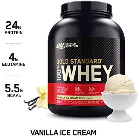 OPTIMUM NUTRITION GOLD STANDARD 100% Whey Protein Powder, Vanilla Ice Cream, 5 Pounds (Packaging May Vary)