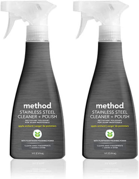 Method Stainless Steel Cleaner + Polish, Apple Orchard, 14 Ounces (2 Pack)