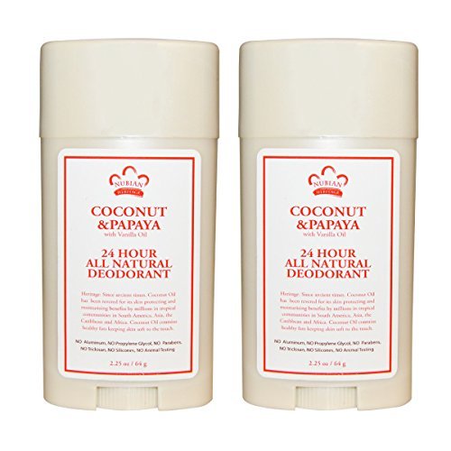 Nubian Heritage 24-Hour Natural Deodorant (Coconut & Papaya), With Coconut Oil, Papaya Extract, Shea Butter & Grapefruit Seed Extract, 2.25 oz (Pack of 2)