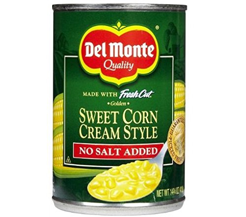 Del Monte No Salt Added Sweet Cream Style Corn (Pack of 6) 14.75 oz Cans