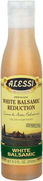 Roll over image to zoom in Alessi Balsamic Vinegar Reduction, Autentico from Italy, Ideal on Caprese Salad, Fruits, Cheeses, Meats, Marinades, 8.5oz (White Balsamic, 1 Pack)