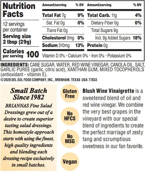 BRIANNAS Home Style Blush Wine Vinaigrette Salad Dressing | Gluten Free, Vegan, Kosher | Made in Small Batches - 12 Fl Oz (2 Pack)