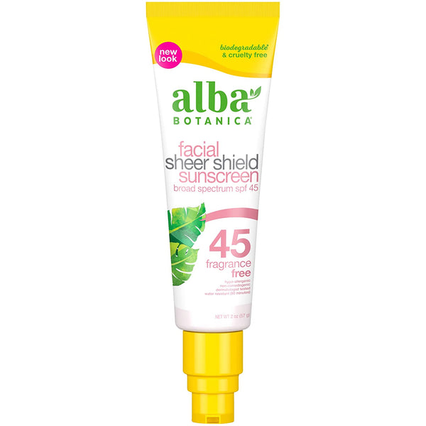 Alba Botanica Facial Sunscreen Lotion, SPF 45, Fragrance Free, 2 Oz