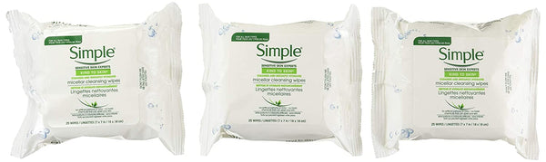 Simple Micellar Makeup Remover Wipes 25 Count (3 Pack)