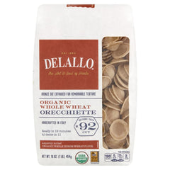 DeLallo Organic Whole Wheat Orecchiette Pasta, 1lb, 8-Pack