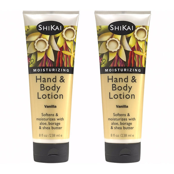 ShiKai - Vanilla Hand & Body Lotion, Plant-Based, Perfect for Daily Use, Rich in Botanical Extracts, Makes Skin Softer & More Hydrated, Formulated for Dry, Sensitive Skin, Thick Texture (8 oz, 2-Pack)