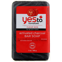Yes To Tomatoes Detoxifying Charcoal Bar Soap, Exfoliating Acne Face Wash Helps Draw Out Impurities & Deep Clean Pores, With Salicylic Acid and Jojoba Oil, Natural Vegan & Cruelty Free