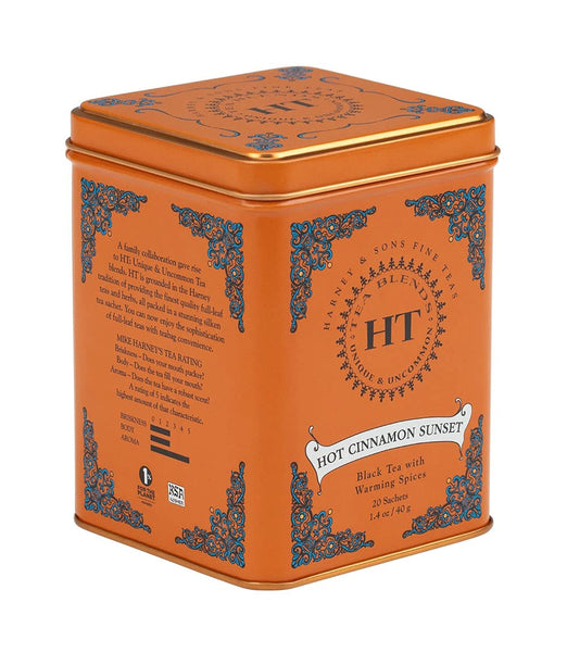 Harney & Sons Caffeinated Hot Cinnamon Sunset Black Tea with Orange and Cloves Tin 20 Sachets