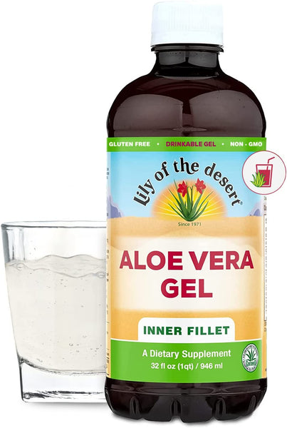 Lily of the Desert Aloe Vera Gel Inner Fillet, Dietary Supplement Drink, Certified Organically Grown, Immune Support Beverage, Antioxidant + Digestive Aid for Gut Health, 32 Fl Oz