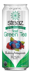 Steaz Organic Lightly Sweetened Iced Green Tea, Blueberry Pomegranate, 16 FL OZ (Pack of 12)