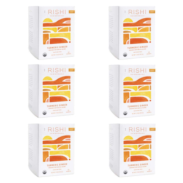 Rishi Tea Turmeric Ginger Herbal Tea | Organic, Caffeine-Free, Ayurvedic, Energy-Boosting | Citrus Flavors for Taste | 15 Sachet Bags, 1.75 oz (Pack of 6)