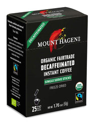 Mount Hagen Organic Decaffeinated Instant Coffee Single Serve 25 Sticks (Pack of 2)