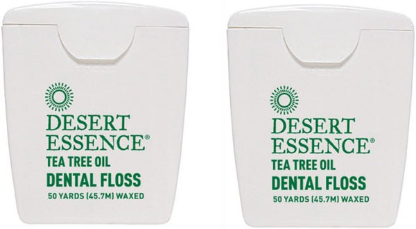 Desert Essence Tea Tree Oil Dental Floss, No alcohol, 50 Yards (45.7 M) Waxed (Pack of 2)