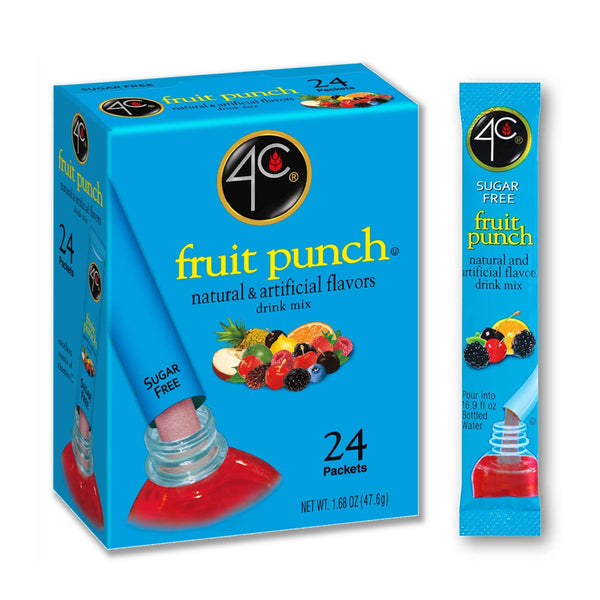 4C Powder Drink Mix Packets, Fruit Punch 1 Pack, 24 Count, Singles Stix On the Go, Refreshing Sugar Free Water Flavorings