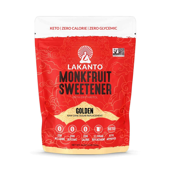 Lakanto Monk Fruit Sugar Substitute 16 oz (Two Pack - 32 oz) - Zero Calorie Golden Raw Cane Sugar Replacement - 1:1 Ratio for Sugar Taste