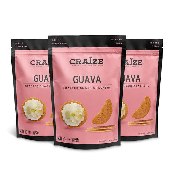 Craize Thin & Crunchy Toasted Corn Crackers – Guava Flavored Healthy & Organic Gluten Free Crackers - 3 Pack, 4 Ounces Each