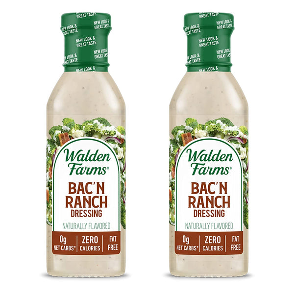 Walden Farms Bacon Ranch Dressing, 12 oz Bottle, Fresh and Delicious Salad Topping, Sugar Free 0g Net Carbs Condiment, Cool and Tangy, 2 Pack