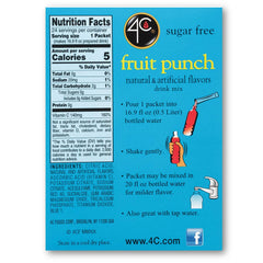 4C Powder Drink Mix Packets, Fruit Punch 1 Pack, 24 Count, Singles Stix On the Go, Refreshing Sugar Free Water Flavorings