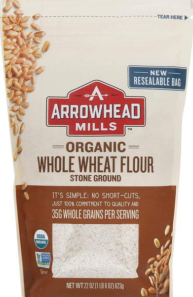 Arrowhead Mills Organic Stone Ground Whole Wheat Flour, 22 oz. Bag (Pack of 6)