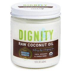 Dignity Coconuts Raw Coconut Oil - 100% Organic Unrefined Coconut Oil - 15 fl oz Glass Jar - Centrifuge Extracted