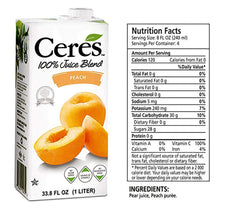 Ceres 100% All Natural Pure Fruit Juice Blend, Peach - Gluten Free, Rich in Vitamin C, No Added Sugar or Preservatives, Cholesterol Free - 33.8 FL OZ (Pack of 1)