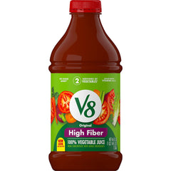 V8 High Fiber 100% Vegetable Juice, Vegetable Blend with Tomato Juice and Dietary Fiber, 46 FL OZ Bottle