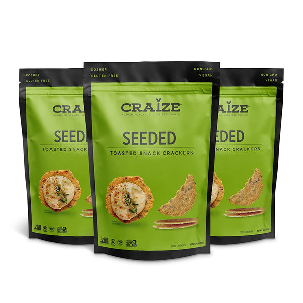 Craize Thin & Crunchy Toasted Corn Crackers – Seeded Healthy & Organic Gluten Free Crackers - 3 Pack, 4 Ounces Each