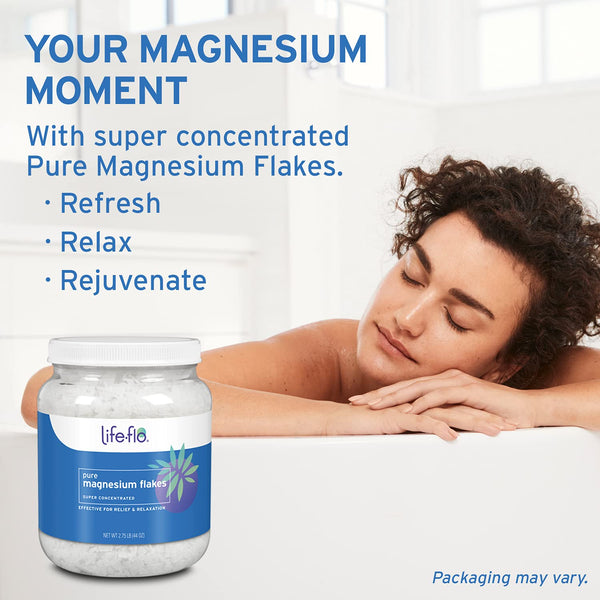 Life-Flo Pure Magnesium Flakes | Magnesium Chloride Brine from Zechstein Seabed | For Relaxing & Rejuvenating Body and Foot Soaks | 44 oz | 2 pk