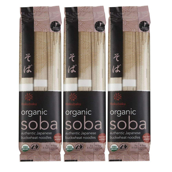 Hakubaku [ 3 Packs ] Organic Soba Noodles Japanese Buckwheat Noodles (no salt added) 9.5-Ounce