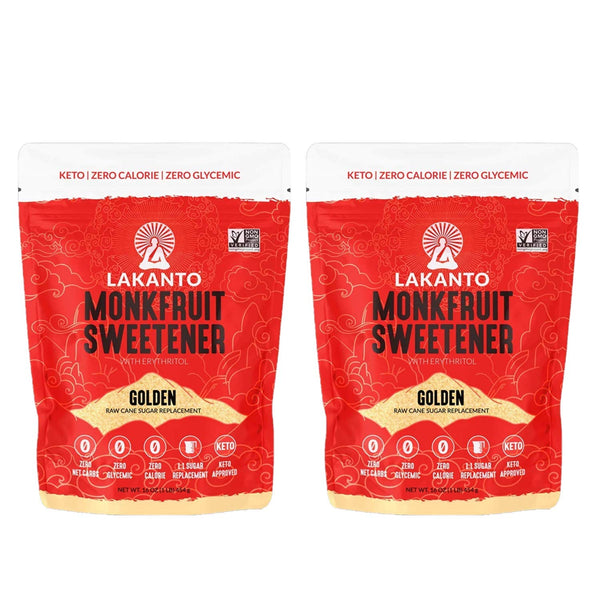 Lakanto Monk Fruit Sugar Substitute 16 oz (Two Pack - 32 oz) - Zero Calorie Golden Raw Cane Sugar Replacement - 1:1 Ratio for Sugar Taste