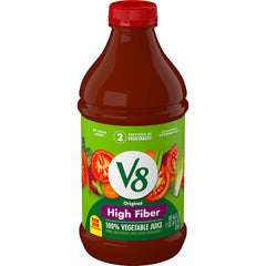 V8 High Fiber 100% Vegetable Juice, Vegetable Blend with Tomato Juice and Dietary Fiber, 46 FL OZ Bottle