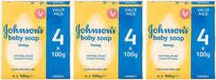 Johnson's Baby Soap with Baby Oil and a Touch of Honey, 100 G / 3.5 Oz Each, 4 Count (Pack of 3) 12 Bars Total