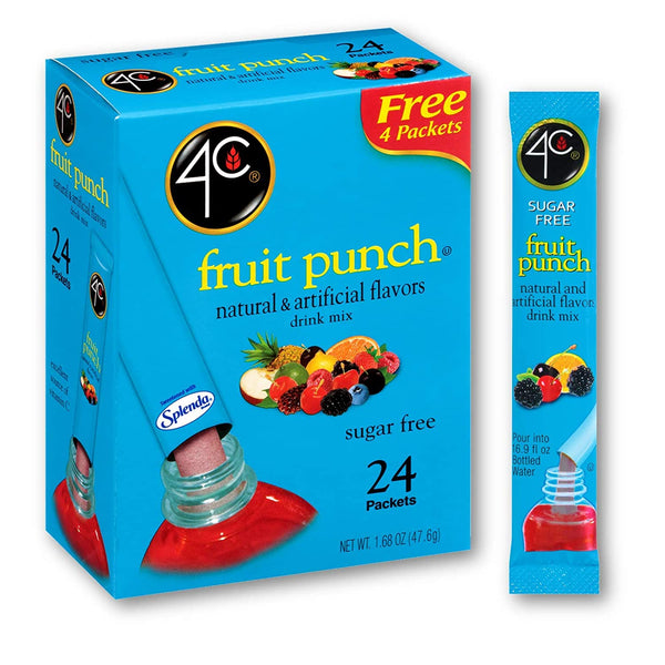 4C Powder Drink Mix Packets, Fruit Punch 3 Pack, 24 Count, Singles Stix On the Go, Refreshing Sugar Free Water Flavorings