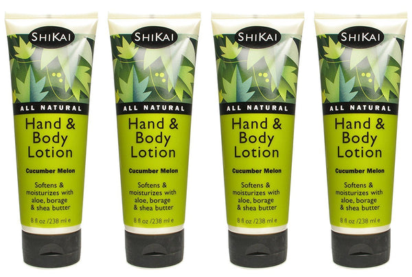 ShiKai - Cucumber Melon Hand & Body Lotion, Plant-Based, Perfect for Daily Use, Rich in Botanicals, Softens & Hydrates Skin, Mildly Formulated for Dry, Sensitive Skin, Creamy Texture (8 oz, 4-Pack)
