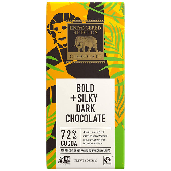 Endangered Species Chocolate Chimpanzee, Natural Dark Chocolate (72%), 3-Ounce Bars (Pack of 12)