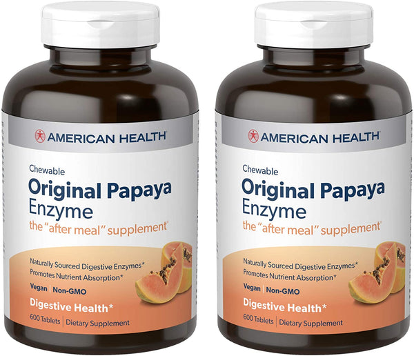 American Health Enzymes Chewable Original Papaya Enzyme 600 Tablets - Pack of 2