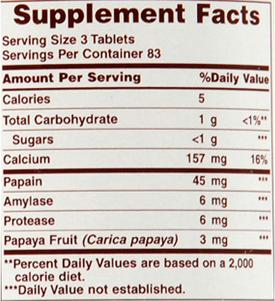 American Health Original Papaya Enzyme Chewable - Packaging Varies - 250 Vegetarian Tablets (Pack of 2)