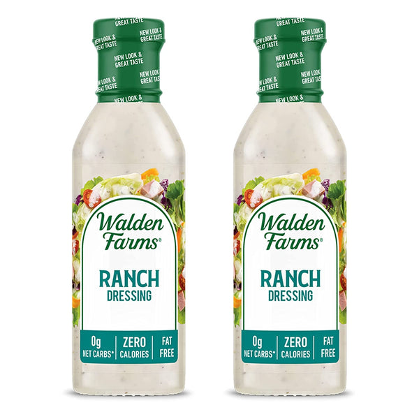 Walden Farms Ranch Dressing, 12 oz Bottle, Fresh and Delicious Salad Topping, Sugar Free 0g Net Carbs Condiment, Cool and Tangy, 2 Pack