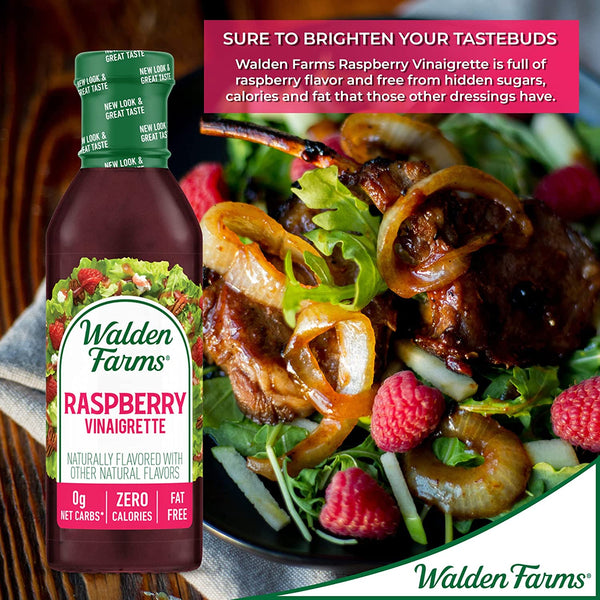 Walden Farms Raspberry Vinaigrette Dressing, 12 oz. Bottle, Fresh 0g Net Carbs Salad Topping and Sugar Free Condiment, Keto and Kosher, Natural Sweet Tangy Flavor, 2 Pack