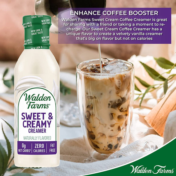 Walden Farms Sweet Cream Coffee Creamer, 12 oz. Bottle, Fresh Flavored Non-Dairy Milk Substitute, Natural and Liquid, Gluten Free and 0g Net Carbs, Vegan Friendly, 2 Pack Bottles