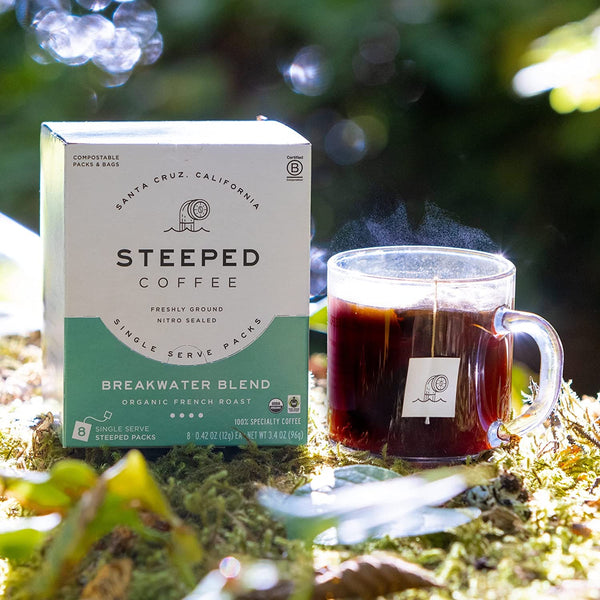 Steeped Organic Coffee Single Serve Packs, No Machine, Just Add Water, French Roast, Hand Roasted & Freshly Ground, Specialty Grade - Nitro Sealed, Travel Friendly, Direct Trade, 8 Servings