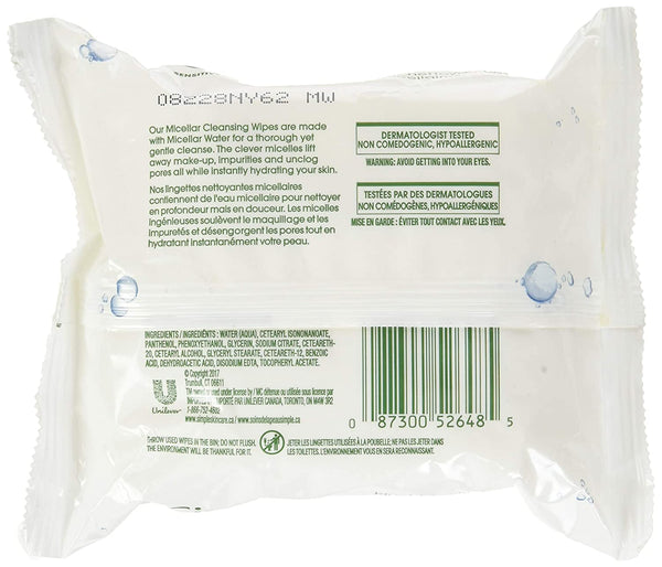 Simple Micellar Makeup Remover Wipes 25 Count (3 Pack)