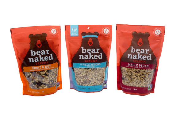 Bear Naked 100% Natural Granola 3 Flavor Variety Pack: (1) Bear Naked Maple-icious Pecan Granola, (1) Bear Naked V'nilla Almond Fit Granola, and (1) Bear Naked Fruit And Nutty Granola, 12 Oz. Ea.