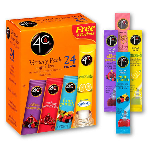 4C Powder Drink Mix Packets, Variety 1 Pack, 24 Count, Singles Stix On the Go, Refreshing Sugar Free Water Flavorings